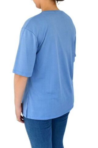 Kadın Sıfır Yaka Simli Tişört BGL-ST02091