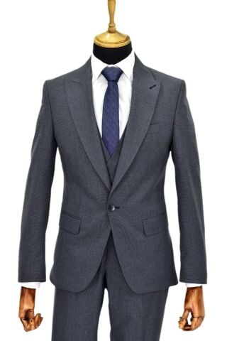 Erkek Silim Fit Yelekli Çift Yırtmaçlı Takım Elbise BGL-ST04737