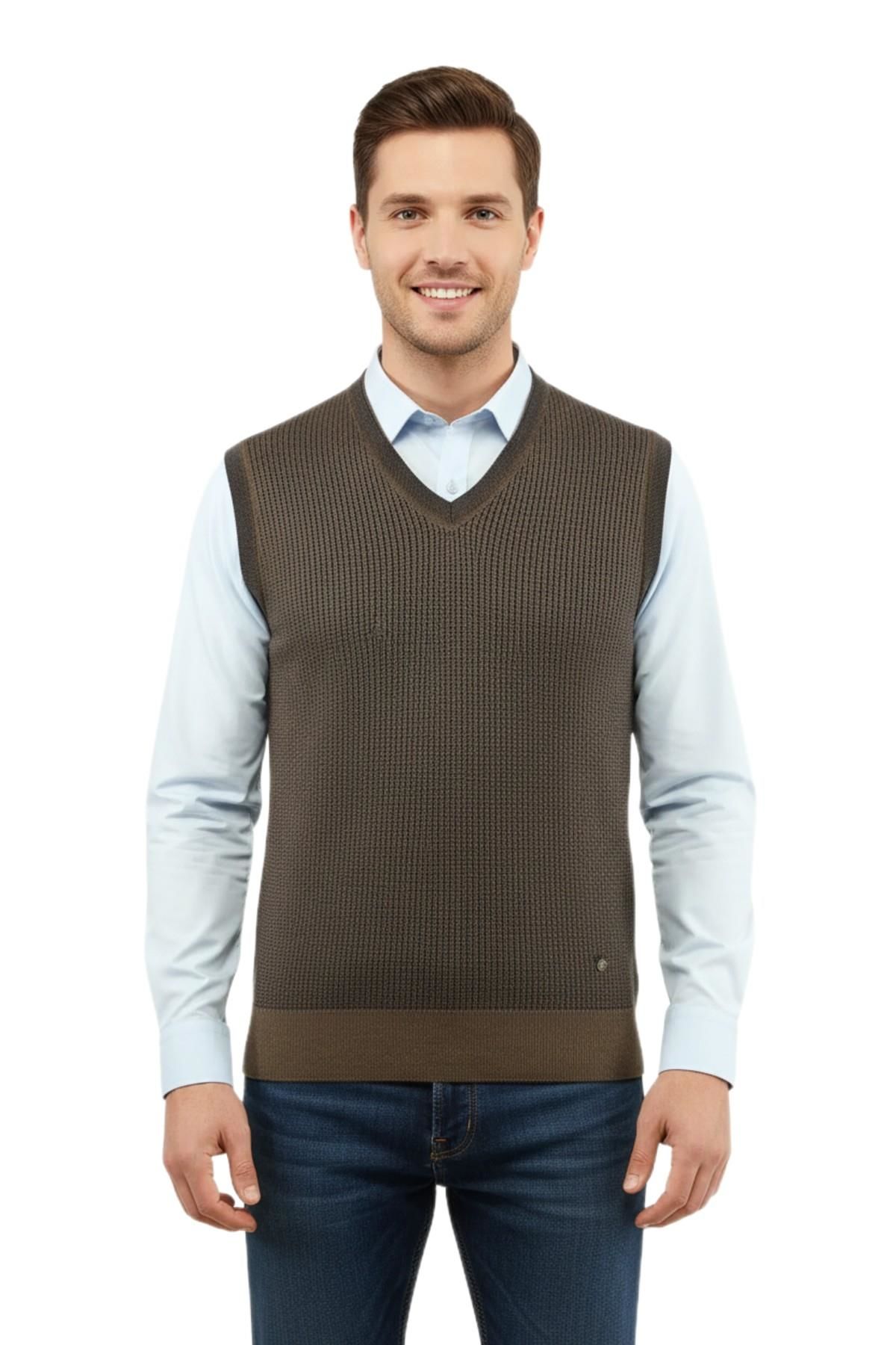 Erkek V Yaka Süveter Çelik Örgü Regular Kalıp 5208H BGL-ST04960