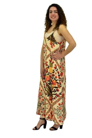 Kadın Saten Baskılı Askılı Tulum Elbise BGL-ST04215