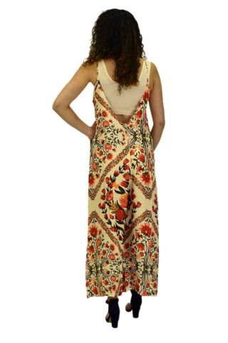 Kadın Saten Baskılı Askılı Tulum Elbise BGL-ST04215