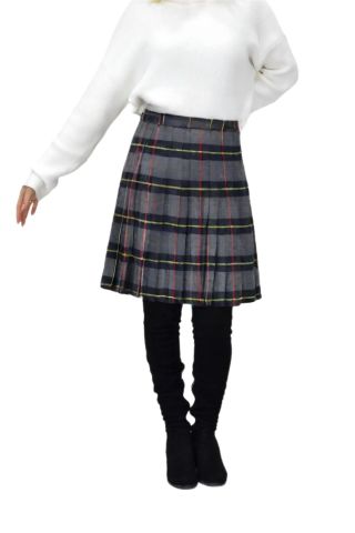 Kadın Ekose Kolej Etek Gri Lacivert ATATURK-38