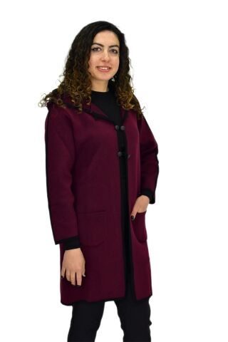 Kadın Kapüşonlu Tiriko Düğmeli Cepli Hırka 8232 BGL-ST04072