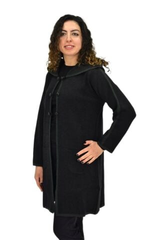 Kadın Kapüşonlu Tiriko Düğmeli Cepli Hırka 8232 BGL-ST04072