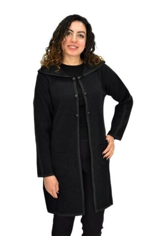 Kadın Kapüşonlu Tiriko Düğmeli Cepli Hırka 8232 BGL-ST04072