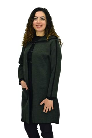 Kadın Kapüşonlu Tiriko Düğmeli Cepli Hırka 8232 BGL-ST04072