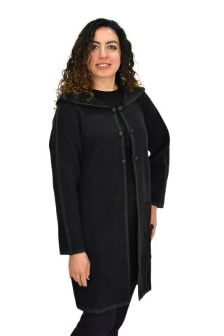 Kadın Kapüşonlu Tiriko Düğmeli Cepli Hırka 8232 BGL-ST04072