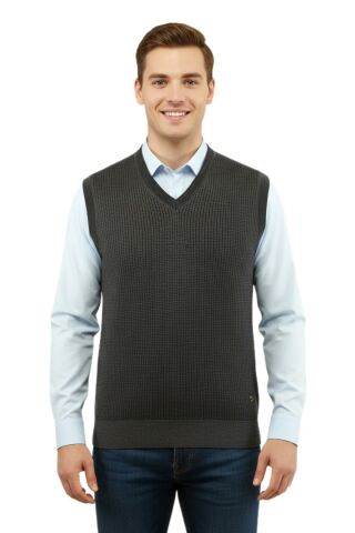 Erkek Büyük Beden V Yaka Süveter Çelik Örgü 5208H BGL-ST04961