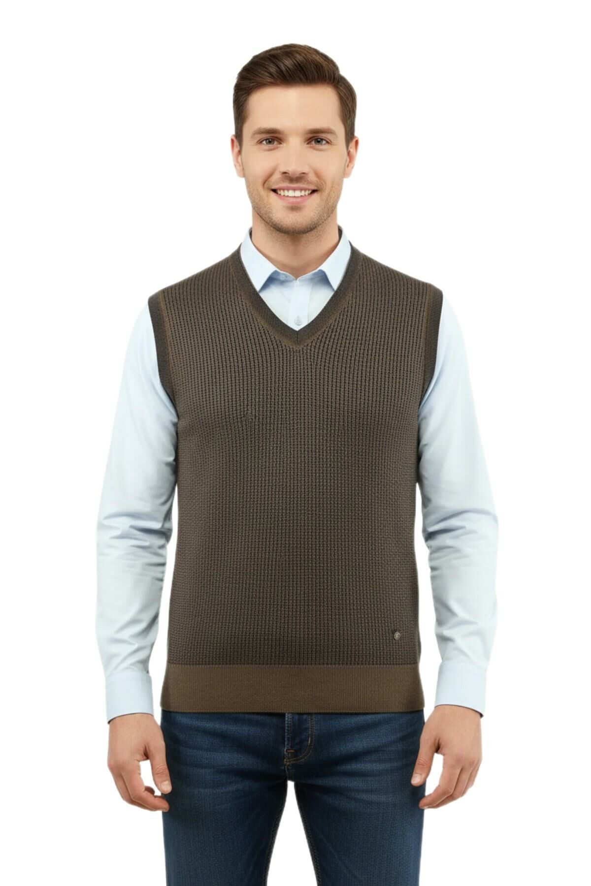 Erkek Büyük Beden V Yaka Süveter Çelik Örgü 5208H BGL-ST04961