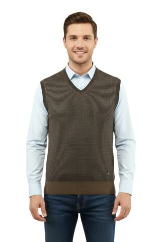 Erkek Büyük Beden V Yaka Süveter Çelik Örgü 5208H BGL-ST04961