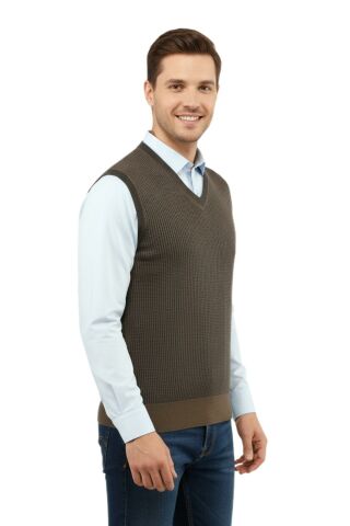 Erkek Büyük Beden V Yaka Süveter Çelik Örgü 5208H BGL-ST04961