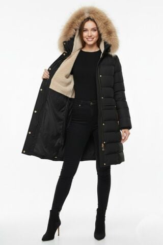 Kadın Spor Kapüşonlu İçi Peluş Mont  M5307 BGL-ST04913