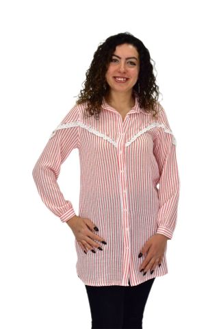 Kadın Çizğili Keten Gömlek BGL-ST03706