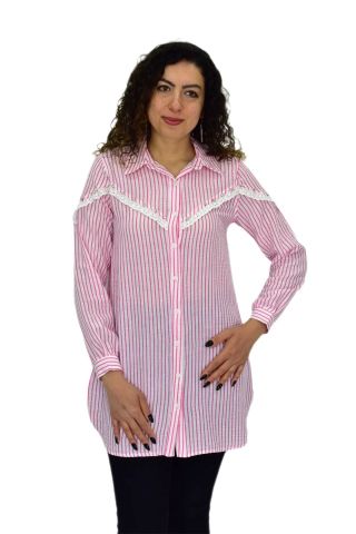 Kadın Çizğili Keten Gömlek BGL-ST03706