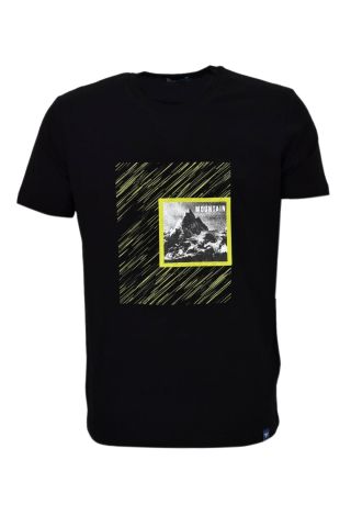 Erkek Sıfır Yaka Pano Baskılı Tişört BGL-ST03832