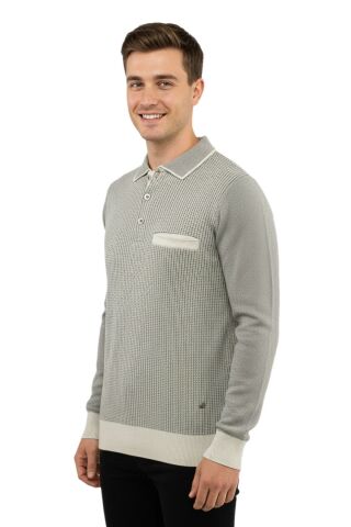 Erkek Polo Yaka Kazak Cepli Çelik Örgü Klasik Kalıp 5208F BGL-ST04963