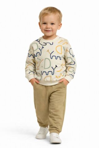 Erkek Çocuk Önü Baskılı Sweatshirt Ve Eşofman Alt Takım BGL-ST05254