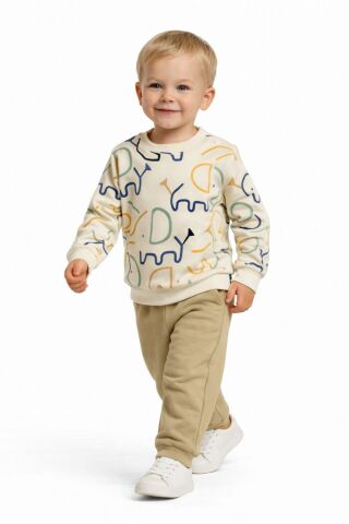 Erkek Çocuk Önü Baskılı Sweatshirt Ve Eşofman Alt Takım BGL-ST05254