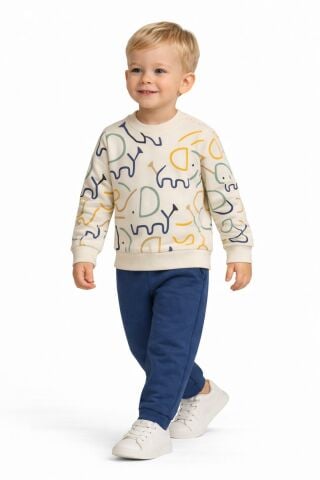 Erkek Çocuk Önü Baskılı Sweatshirt Ve Eşofman Alt Takım BGL-ST05254