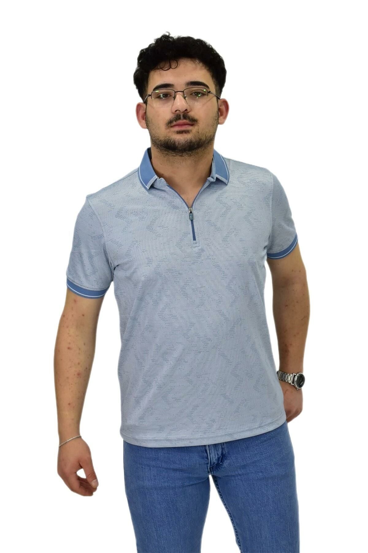 Erkek Polo Yaka Fermuarlı Merserize Jakarlı Tişört 7570 BGL-ST04536