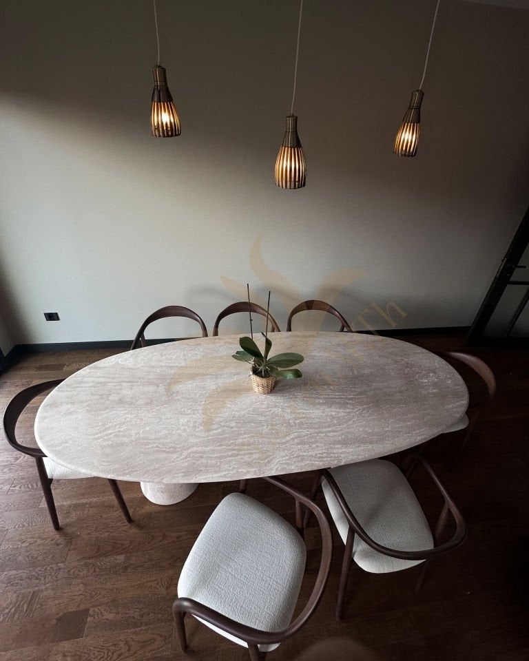 Travertin Tisch & Ellipsenmodell