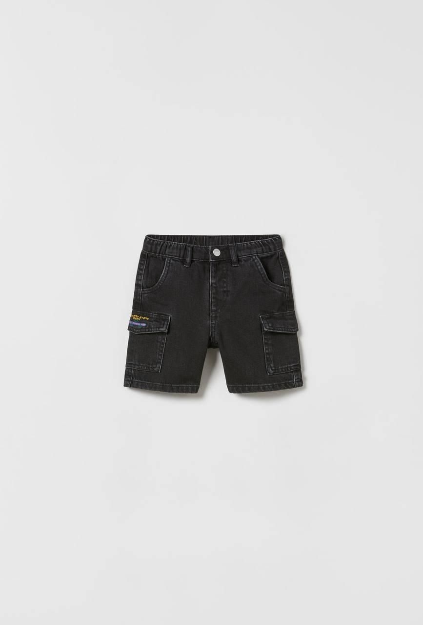 Siyah Denim Kargo Cepli Şort