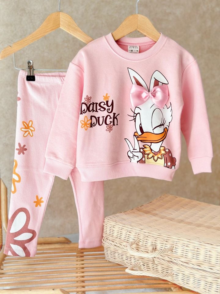 Daisy Duck Pembe Kurdele Detaylı Taytlı Takım