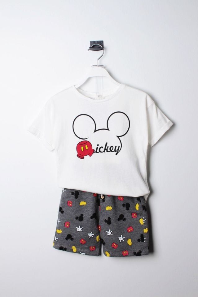 Siyah Beyaz Mickey Mouse Şortlu Takım