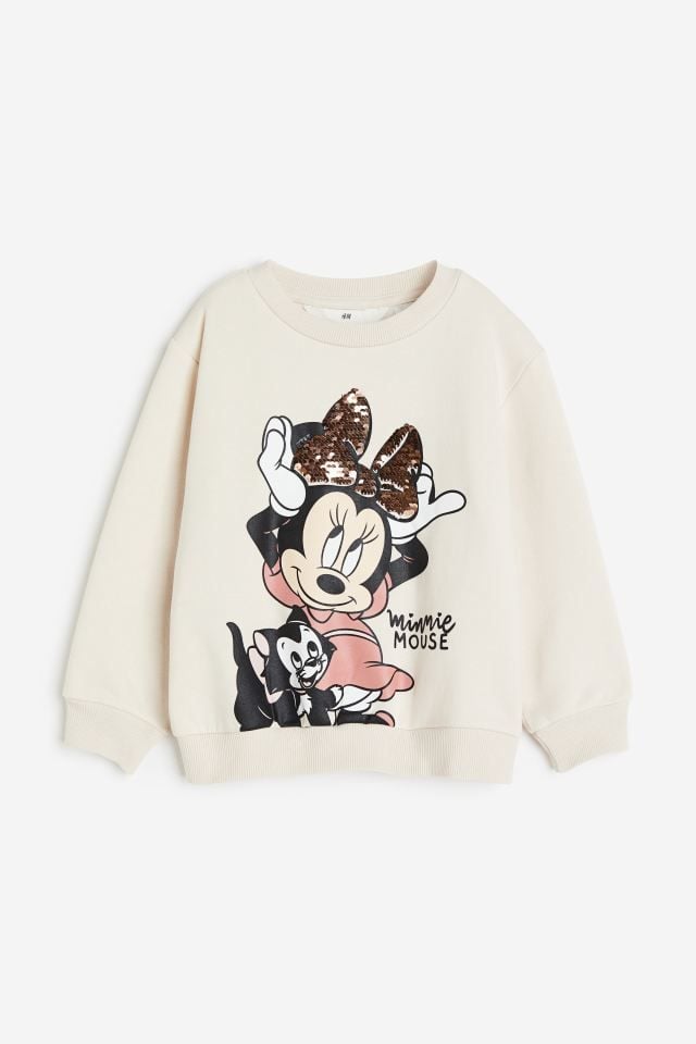 Ekru Minnie Mouse Çift Yönlü Pul Detaylı Sweatshirt