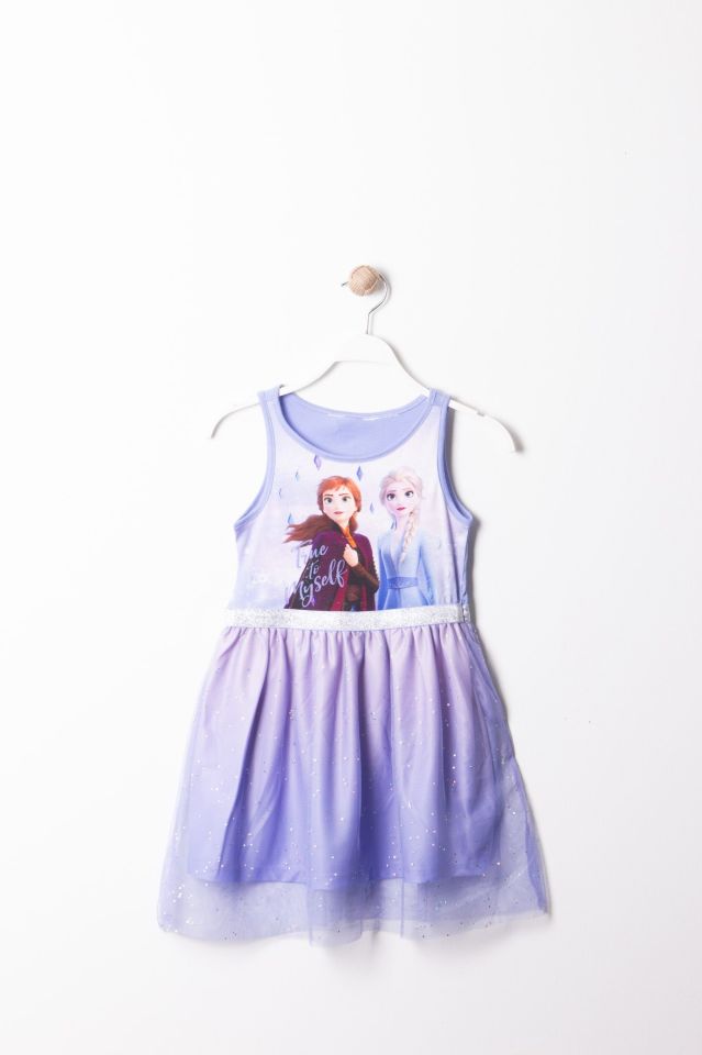 Elsa & Anna Baskılı Lila Kolsuz Elbise