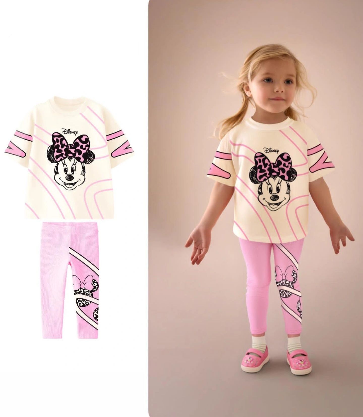 Pembe Ekru Minnie Mouse Baskılı Baharlık Takım