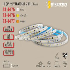 CATA CT-4477 10 Çip 220 V Trafosuz Şerit Led Amber