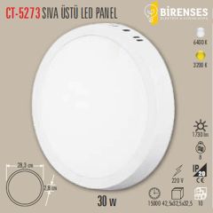 CATA CT-5273B 30W Sıva Üstü  Led Panel Yuvarlak Beyaz