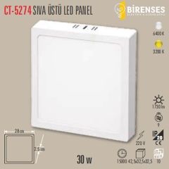 CATA CT-5274B 30W Sıva Üstü  Led Panel Kare Beyaz