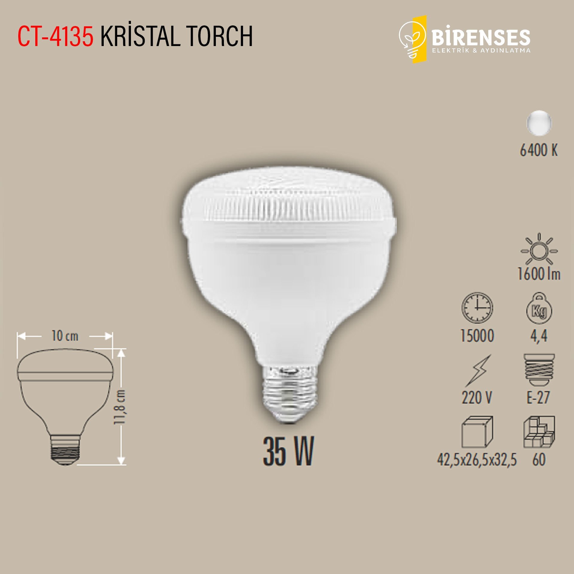 CATA CT-4135 35W Kristal Torch Led Ampul E27 Beyaz