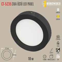 CATA CT-5235G 18W Sıva Üstü  Siyah Led Panel Yuvarlak Günışığı