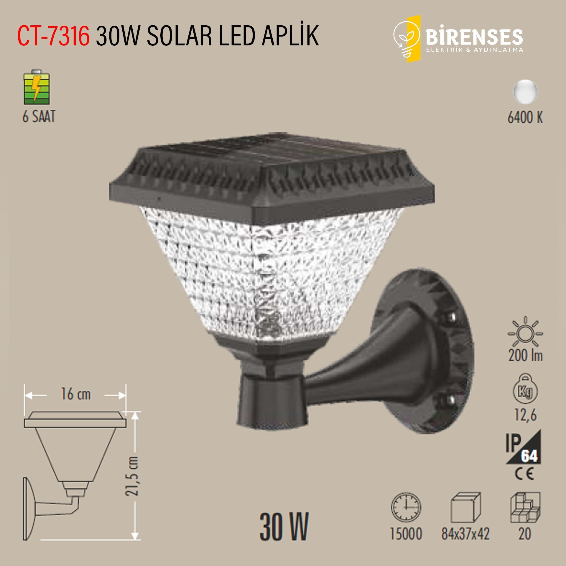 CATA CT-7316 30W Solar Led Aplik