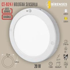 CATA CT-9247B 20W Bologna Sensörlü Sıva Üstü  Led Armatür Beyaz