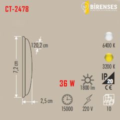 CATA CT-2478B 36W Yatay Ledli Bant Armatür Beyaz