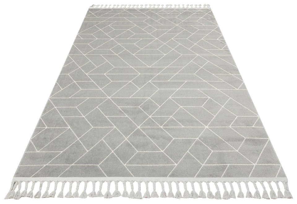 URBAN URB 03 GREY WHITE Etnik Desenlere Sahip Hav Toz Vermez Yumuşak Dokulu Modern Halı