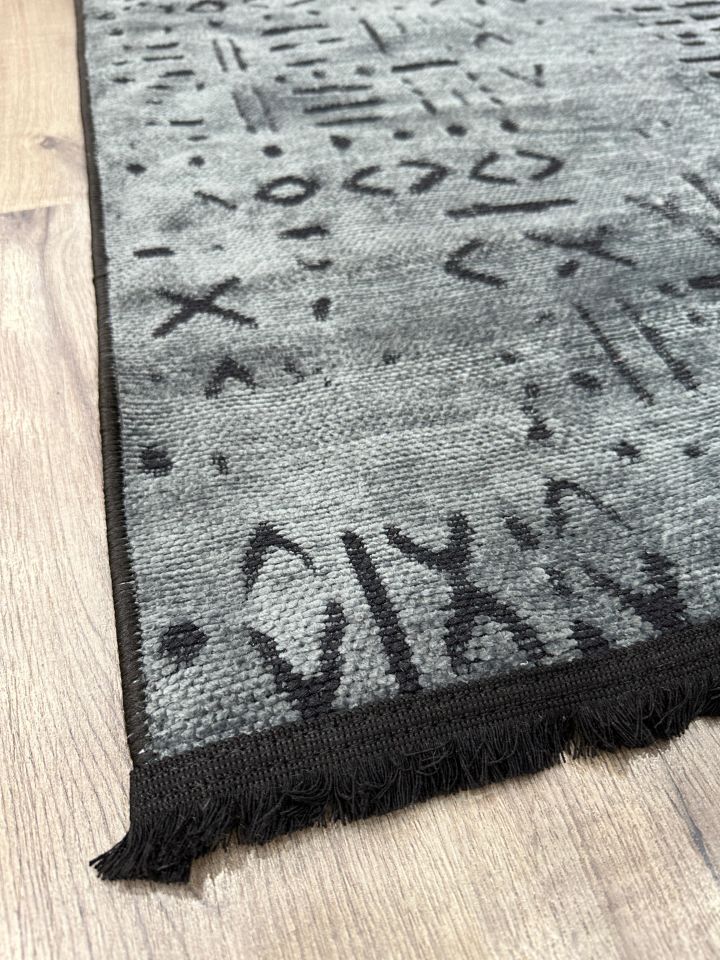 TP01 Antrasit Dekoratif Kilim Çamaşır Makinasında Yıkanabilir