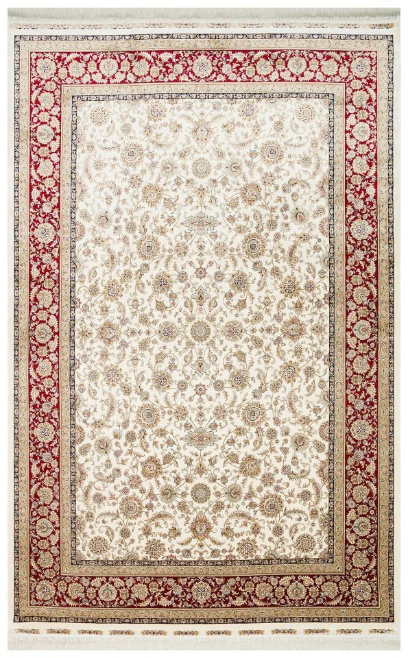 ISFAHAN ISF 03 CREAM RED Klasik Desenli Yüksek Kalite Sık Dokuma Makine Halısı