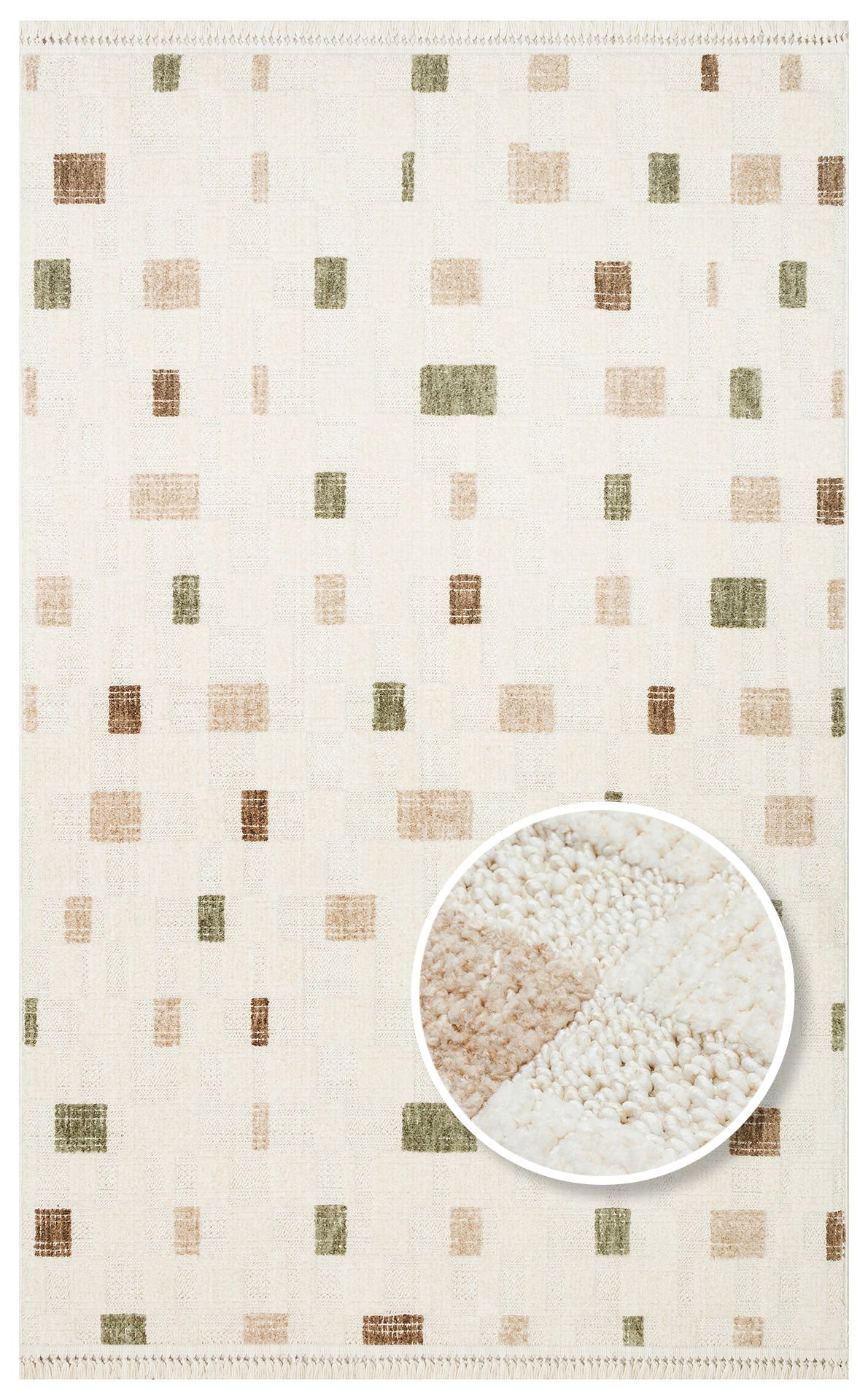 JOY JOY 02 GREEN BEIGE Hav Toz Vermeyen Yumuşak Dokulu Etnik Desenlere Sahip Modern Halı