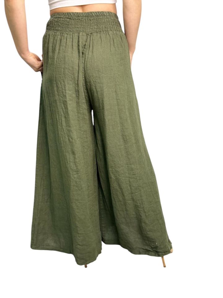 GENİŞ LASTİK KEMERLİ KETEN PANTOLON