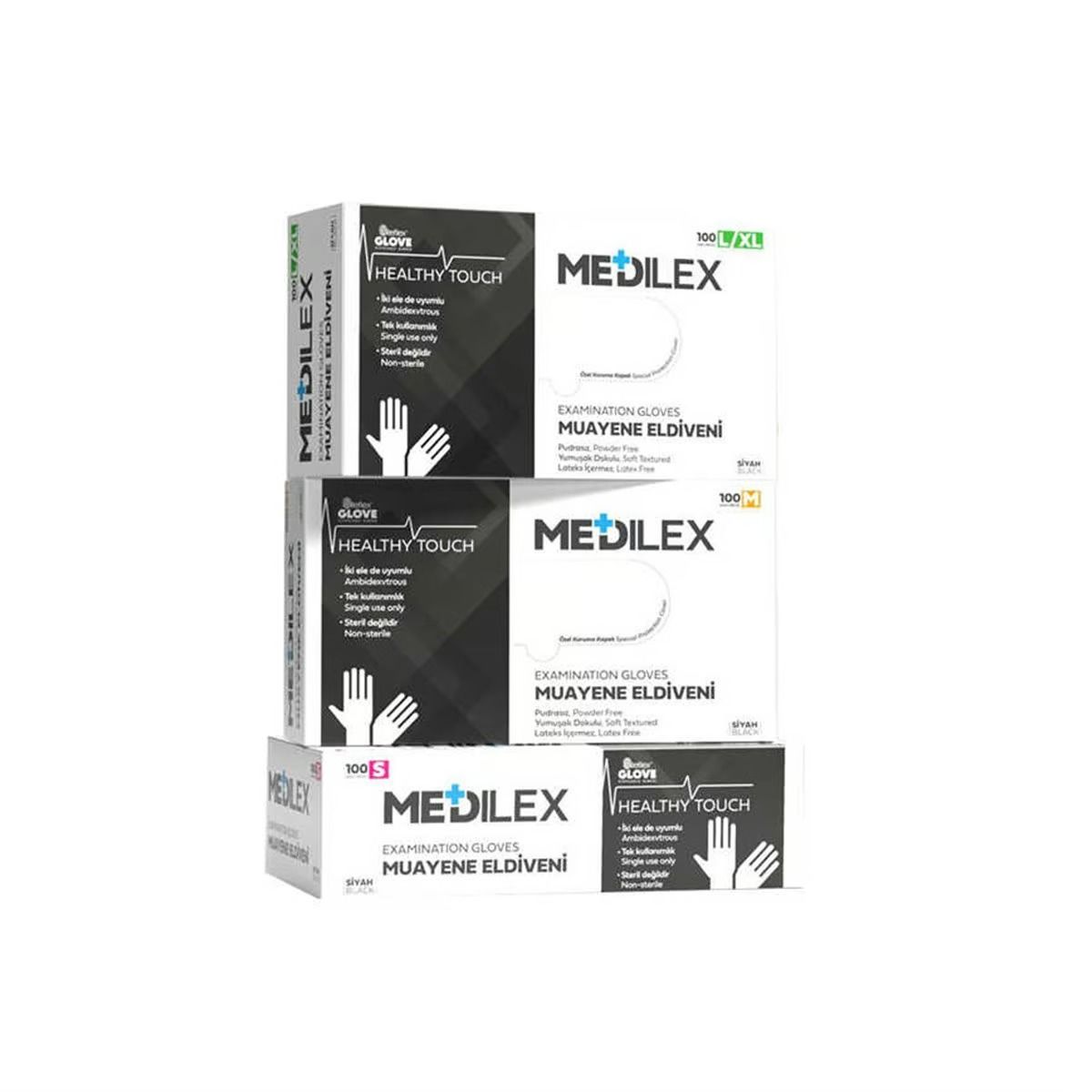 Reflex Medilex Pudrasız Muayene Eldiveni Siyah S Beden 100'lü Paket