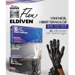 Reflex Flex Pudrasız Eldiven Siyah L-XL Beden Yeni Nesil Hibrit Teknoloji 100'Lü Paket