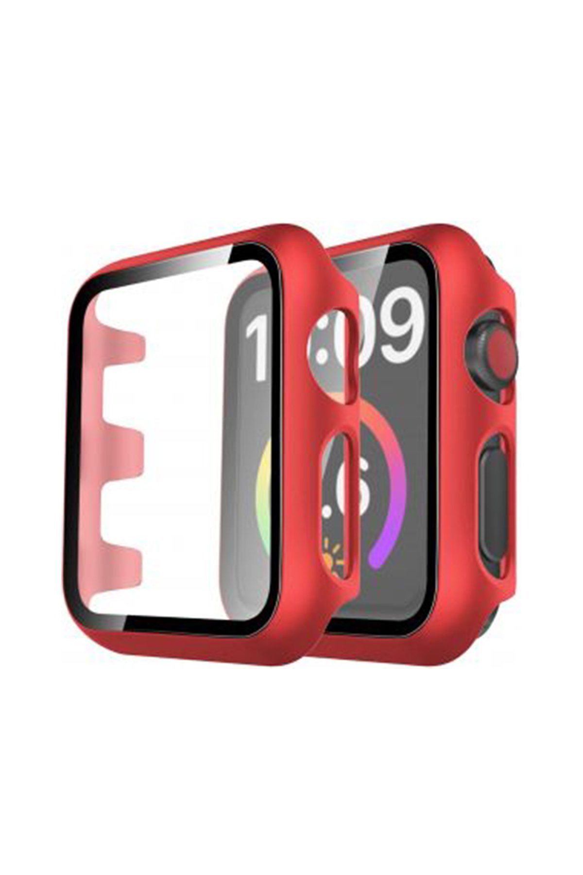 Newface Apple Watch 45mm Camlı Kasa Ekran Koruyucu - Kırmızı