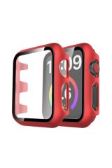 Newface Apple Watch 45mm Camlı Kasa Ekran Koruyucu - Kırmızı