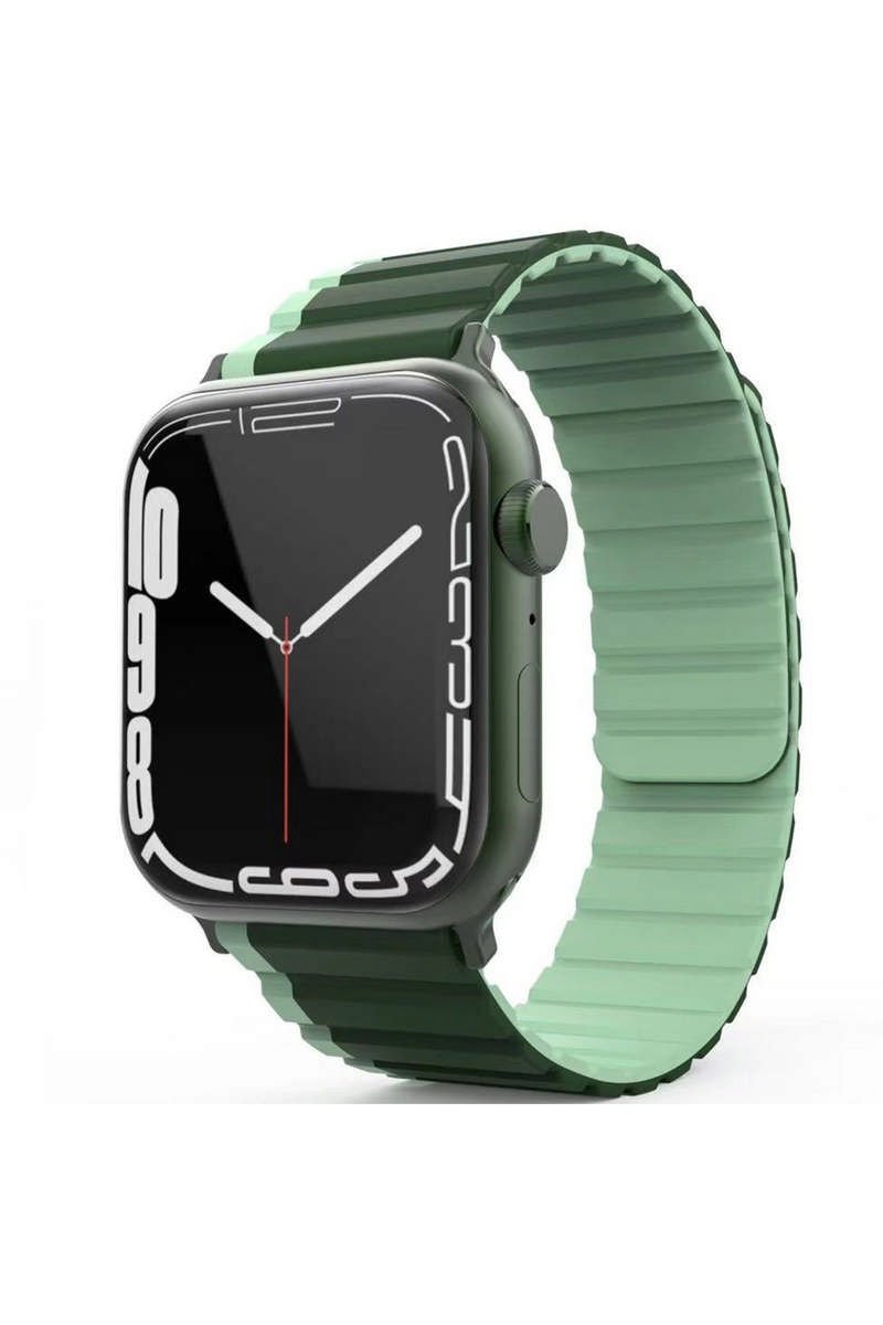 Newface Apple Watch 45mm Movenchy MO-WB1 Çift Renk Mıknatıslı Silikon Kordon - Koyu Yeşil-Açık Yeşil