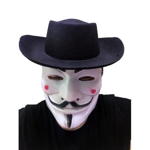 CLZ192 Siyah Renkli Delikli Çocuk Boy Vendetta Şapkası Ve Vendetta Maskesi
